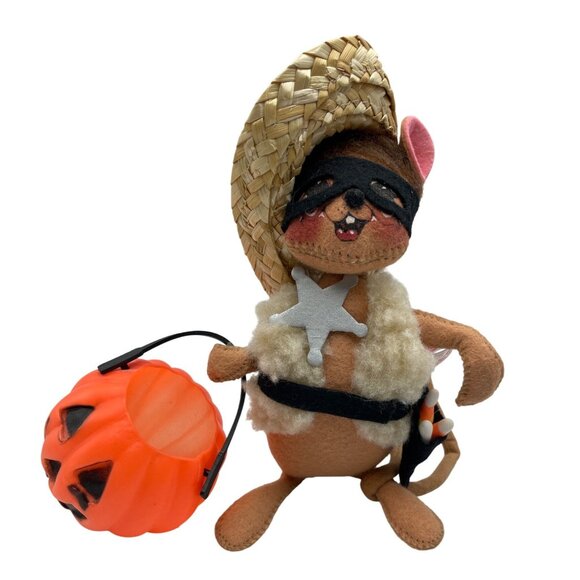 Annalee Halloween Sheriff Cowboy Mouse Plush With Straw Hat & Pumpkin - Picture 7 of 15